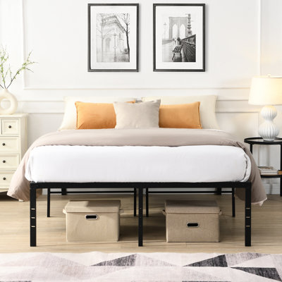 Base de lit pleine grandeur noire robuste en métal, installation simple, sans grincement ni secousse, supporte 1000 livres, support renforcé pour matelas, rangement sous le rangement, différentes pièces idéales,