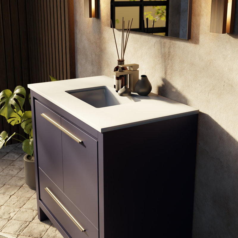 Ensemble de meuble-lavabo simple 36 po Lafarre, Marine, Marbre de culture blanc