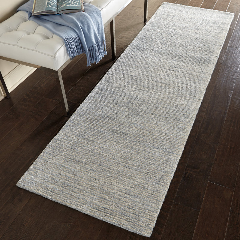 Tapis abstrait gris / ivoire touffeté à la main, Tapis de couloir 2 pi 3 po x 7 pi 6 po