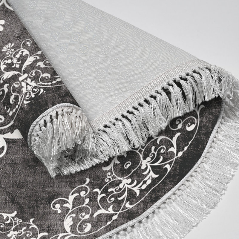 Luxueux tapis 100% polyester gris et blanc 6 x 6 pi | Épaisseur de 0,3 po de hauteur et 0,4 po de hauteur de base | Dessous antidérapant, lavable à la machine à 86 ° F, 900 g / m² | Parfait pour le salon, la chambre à coucher et les espaces repas