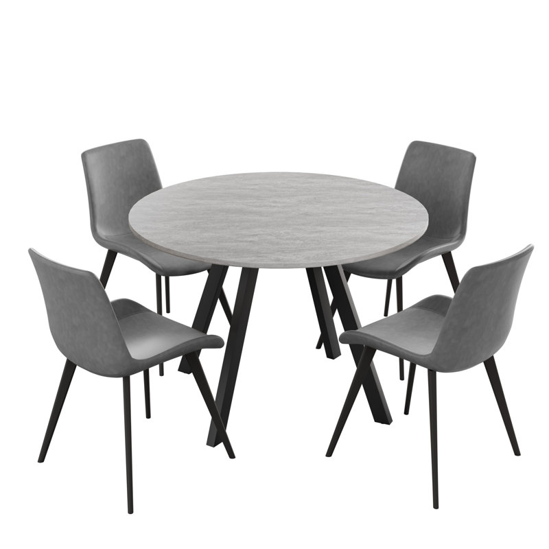 Courtenay Round Dining Table Set, Gray, 5 Pieces: Table, 4 Chairs , Gray