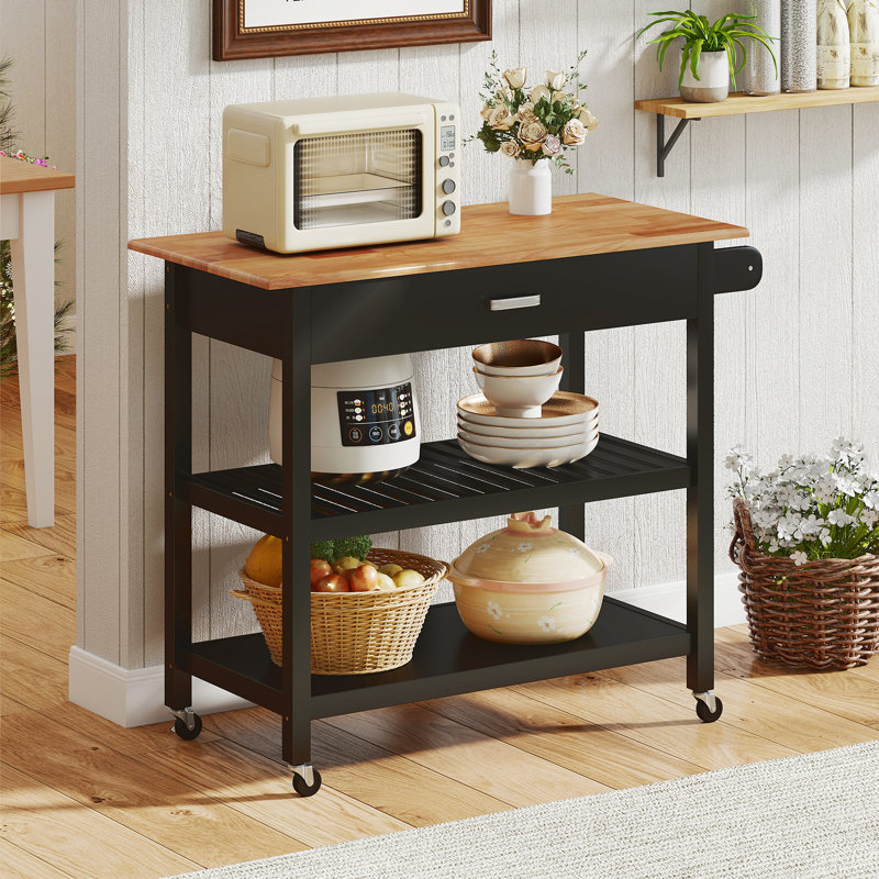 Solid Wood Bar Cart, Black