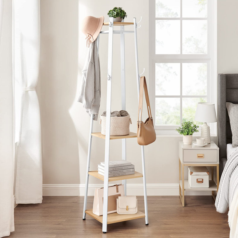Baryram Freestanding 8 - Hook Coat Rack, Oak/White