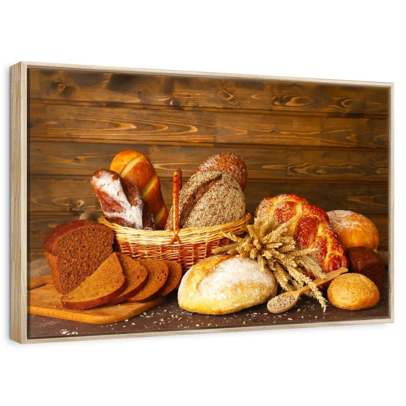 Bread Assortment, 37" X 25", Floating Frame Natural Wood