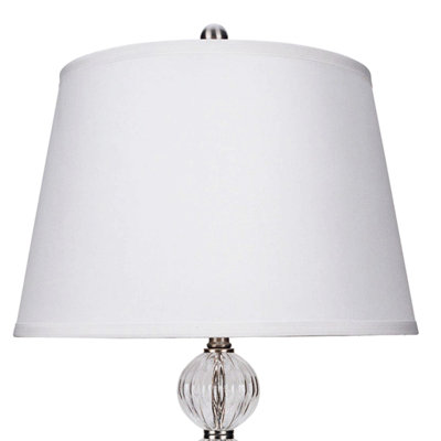 Lampe de table en métal de 28,5 po de hauteur avec finition en nickel satiné et orbe, abat-jour en lin