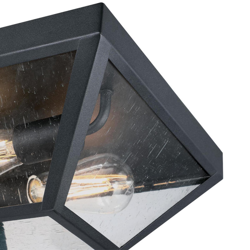 Westinghouse Lighting Plafonnier encastré d'extérieur deux lumières 12 pouces Wyndham, finition noire texturée avec verre bullé transparent
