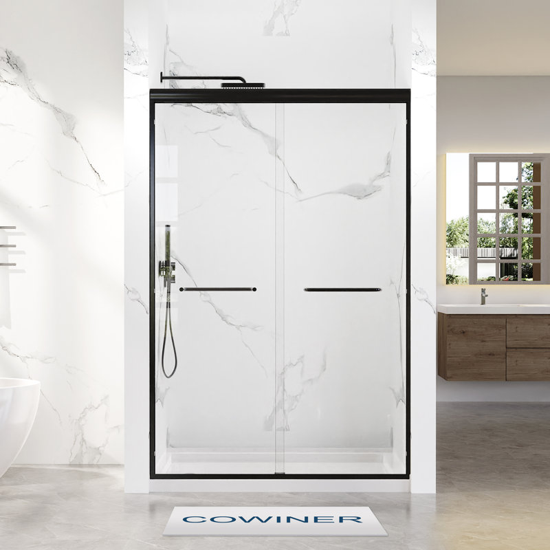 44–48 In. W X 72 In. H Framed Double Sliding Shower Door In Matte Black With 1/4 In.(6mm) Clear Tempered Glass, Matte Black