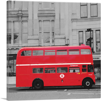 «Doubleecker Red Bus In London Street», reproduction de photo sur toile tendue