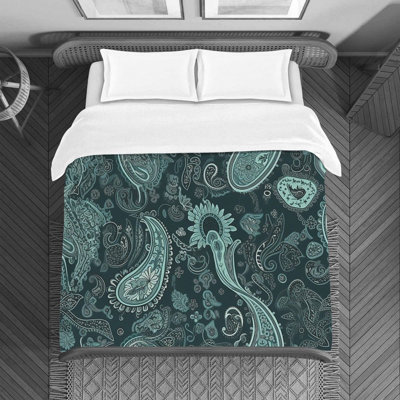 Paisley Gray/Turquoise Microfiber Duvet Cover