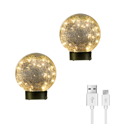 Solar/Battery operated Crackle Ball Led Decorative Accent Lighting 6" Globe
