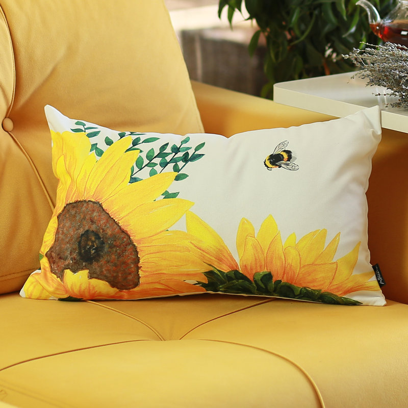 Sunflowers Printed Polyester Lumbar Pillow Cover 12" x 20"