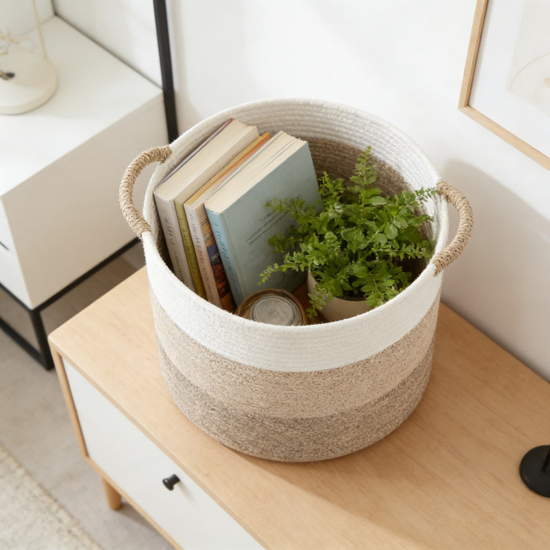 Large Woven Cotton Rope Storage Basket For Blankets, Pillows, And Toys, Decorative Basket For Living Room, Nursery, And Laundry, Natural Handwoven Organization