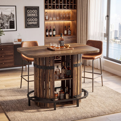 Table de bar de 120 cm (47,24 po), meuble-bar de style campagnard avec rangement à 2 niveaux pour bar, cuisine ou salle à manger, brun rustique