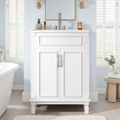 24" Free-Standing Bathroom Vanity With Ceramic Sink & 2 Soft-Close Doors