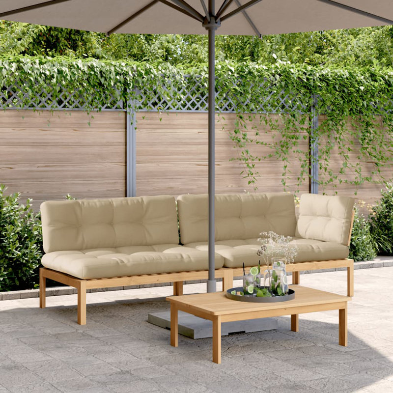  Pallet Sofa Set Beige, Natural Wood Solid Acacia Wood, Polyester, Beige, Natural