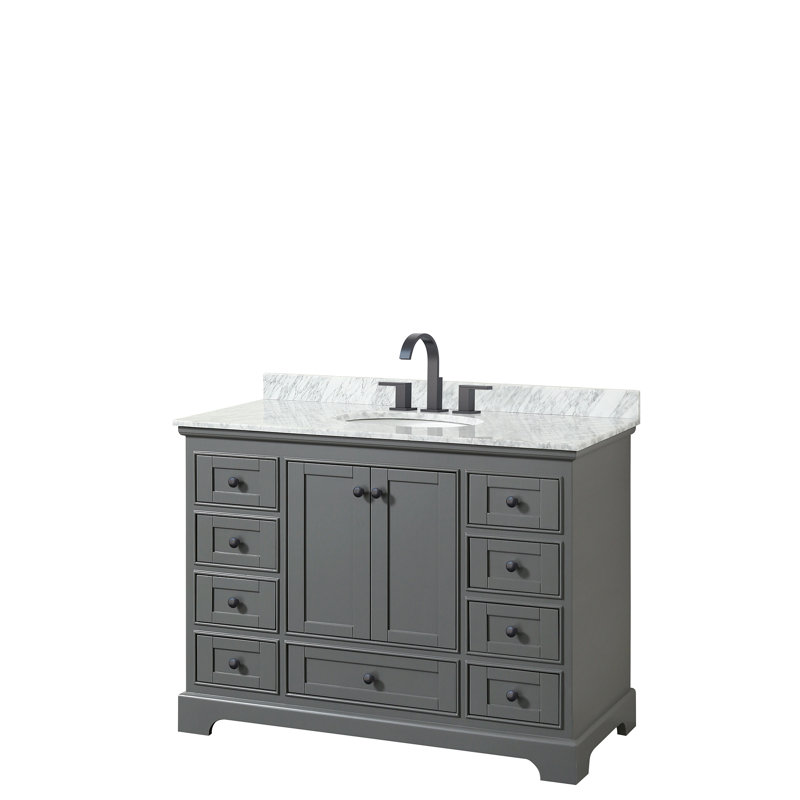 Deborah 48'' Single Bathroom Vanity with Marble Top, Dark Gray, Matte Black