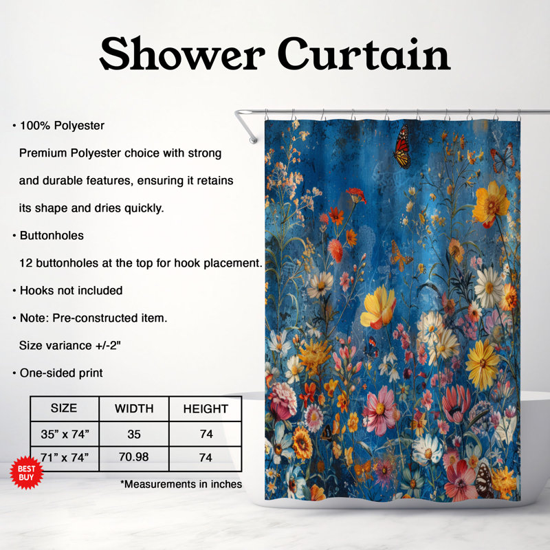 Rideau de douche Meadow Bloom - Premium, H 74 po x l 71 po