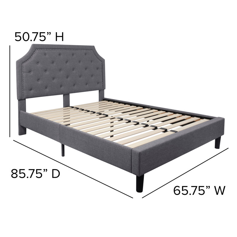 Aluino Arched Button Tufted Upholstered Platform Bed Frame - No Box Spring Required, Queen, Light Gray