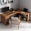 Bureau de direction brun en L en bois massif avec 1 tiroir-1257671274-1257671272