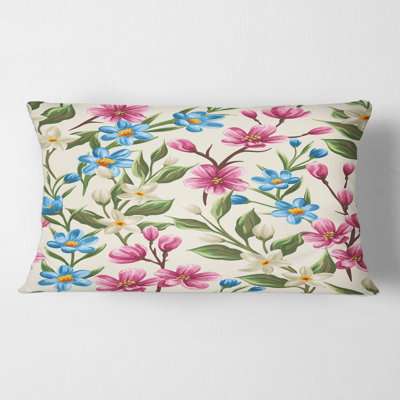 Vintage Pink and Blue Wildflowers - Traditional Printed Pillow