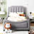 Gray Twin Size Daybed With Elegant Stripe Headboard - & Gorgeous Upholstery And Classy Robust Decoration-230871561