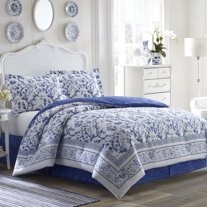Charlotte Blue Cotton Twin Reversible Comforter Set