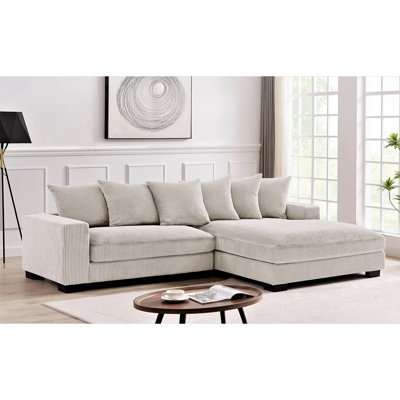 Luxe Oversized Two-Piece Right Facing Sectional Couches For Living Room, 102.4-Inch L Shaped Sofa With Chaise, Upholstered With Corduroy Fabric, Ivory