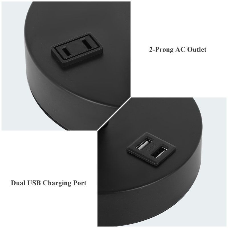 USB Charging Bedside Table Lamp Gray Lampshade With AC Socket Table Lamp