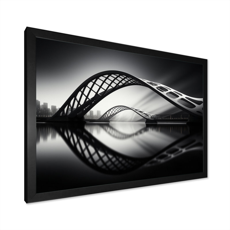 «Egla Gray Bridge Steel Symphony Charcoal I» sur toile, H 34 po x l 44 po x P 1,5 po, Cadre simple noir
