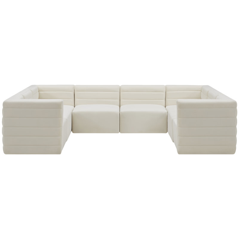 Enso Velvet U-Shaped Sectional Reversible, Cream Velvet