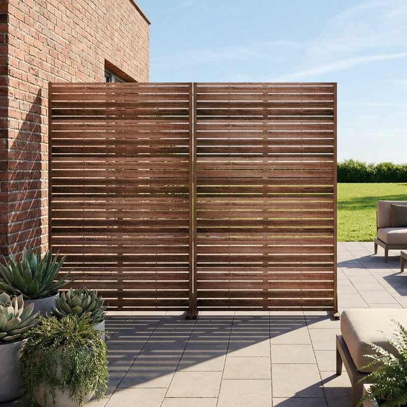 Panneau de clôture d'extérieur en métal pour écran d'intimité, H 72 po x l 94 po x P 16 po, Bois naturel