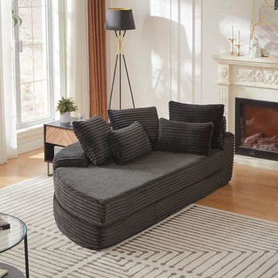 78.5-Inch Corduroy Semi-Circular 2-In-1 Sofa Bed, Designer Recliner With Neck Pillow And Five Throw Pillows In Living Room