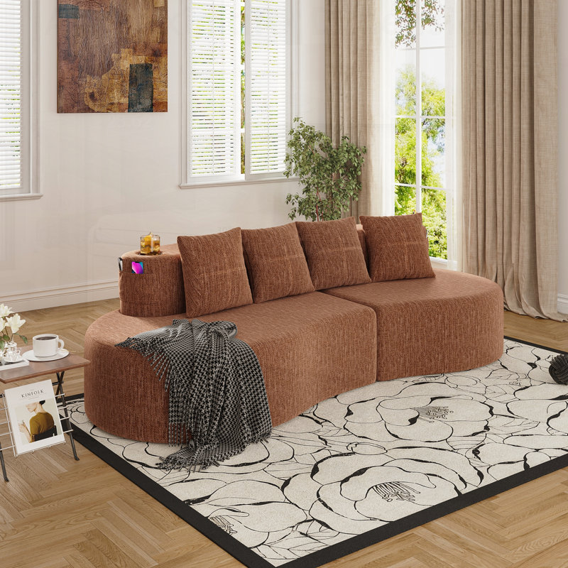 Canapé modulaire incurvé moderne 3 places, Chenille orange