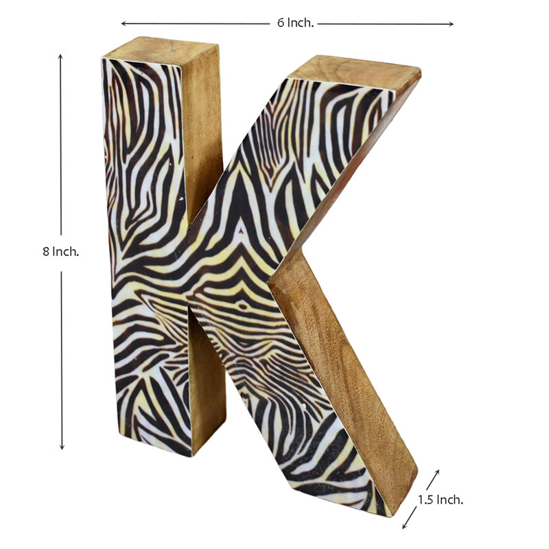 Bloc de lettres écologique et alphabet, K, Rayure zébrée naturelle