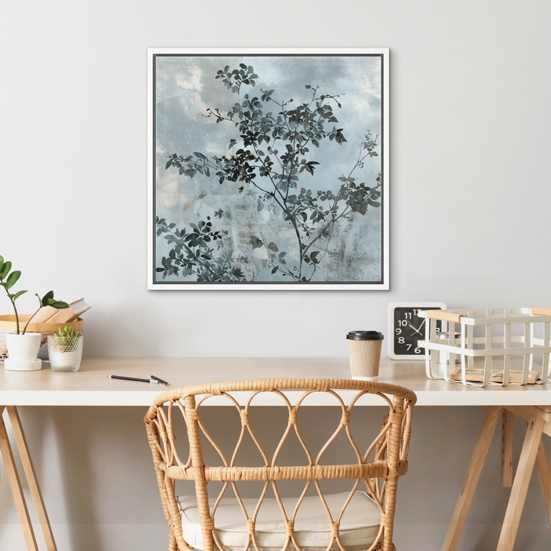 Tree Branch Leaves Abstract Background, 16" H x 16" W, White Floater Frame