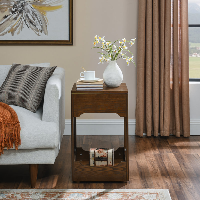 Petite table de chevet avec plateau de rangement en noyer H 25,7 po x P 15,8 po x l 15,8 po
