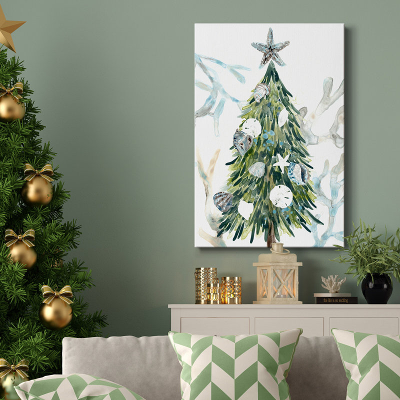 Coastal Christmas Shell Collection B, toile tendue avec châssis de qualité supérieure - prête à être accrochée