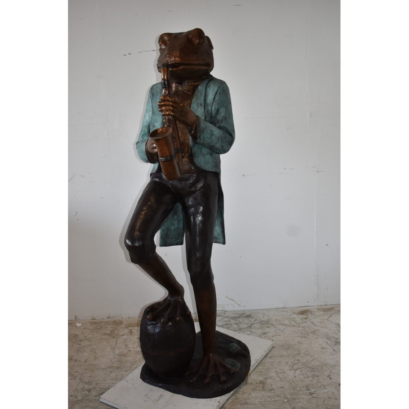Statue de grenouille Cvijeta jouant du saxophone gracieusement en bronze Taille: 22 po x 20 po x H 65 po