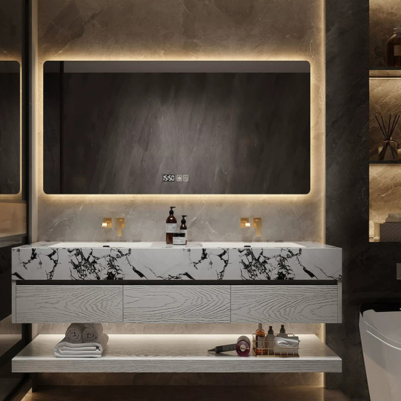 Light luxury simple Bathroom cabinet, 59", Off-White
