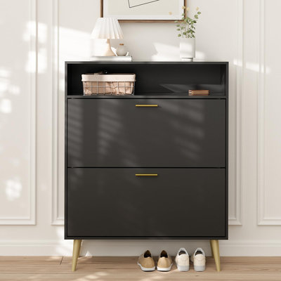 Free Standing Tipping Bucket Shoe Rack Organizer with Flip Drawers, Modern Entryway Shoe Storage . Narrow Slim Hidden Shoe Cabinet