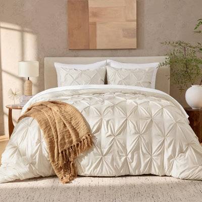 Andency Beige Comforter King (104x90Inch), 3 Pieces Pinch Pleat Lightweight Soft Comforter Set, All Season Pintuck Microfiber Bedding Set
