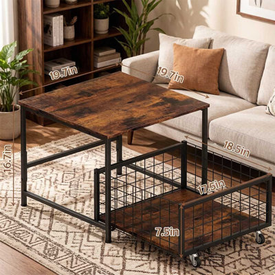 Table d'appoint en bois et métal rustique avec tablette à cage roulante - table de bout mobile pour chambre à coucher, salon ou bureau