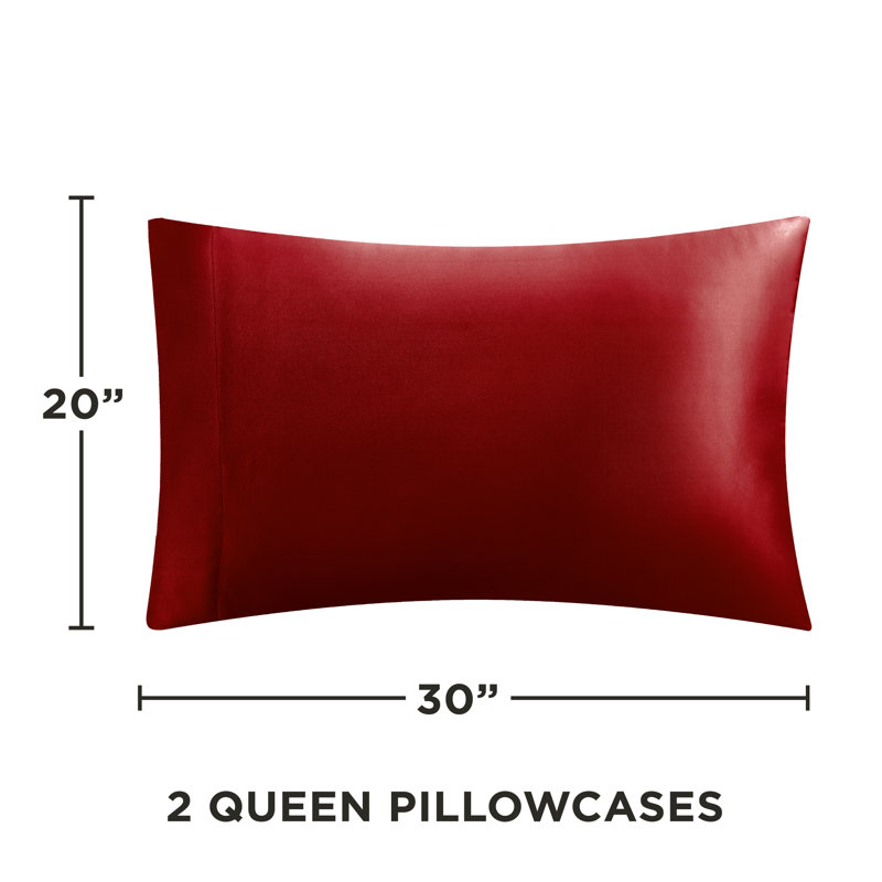 Juicy Couture Silky Satin Pillows Case Sets with Envelope Closure, Red, Queen Pillowcase