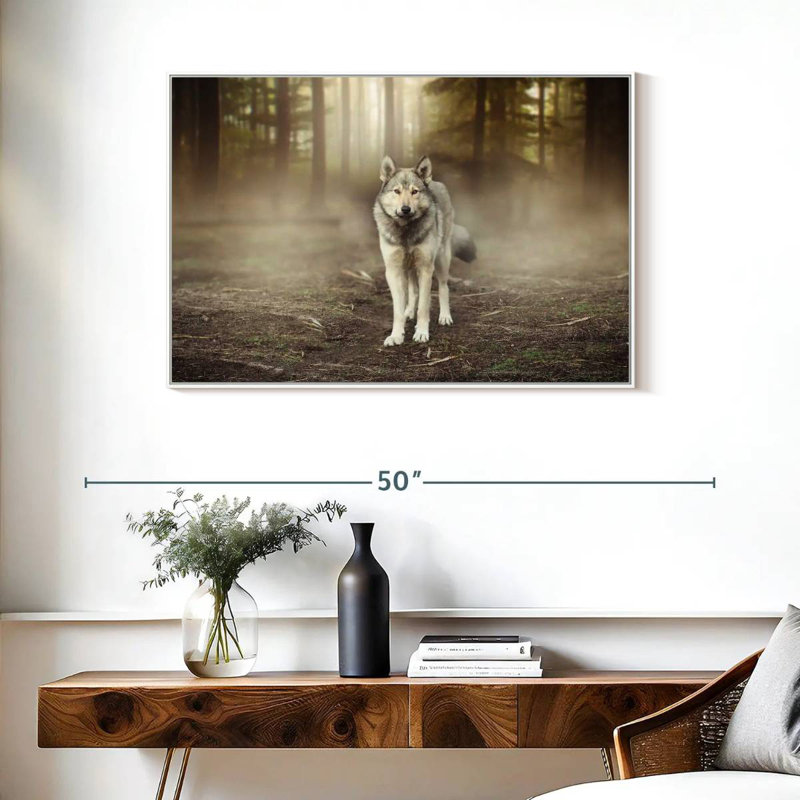 Loup audacieux, Cadre flottant blanc, 37 po x 25 po
