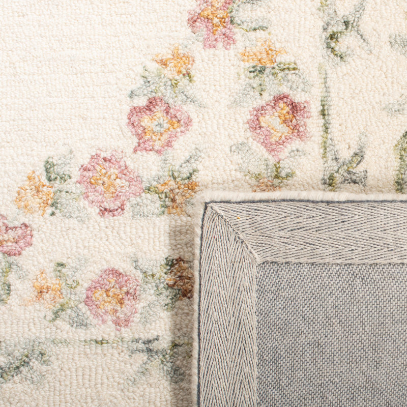 Barnsdall Hand-Tufted Wool Ivory/Pink Area Rug, Rectangle 2' x 3'