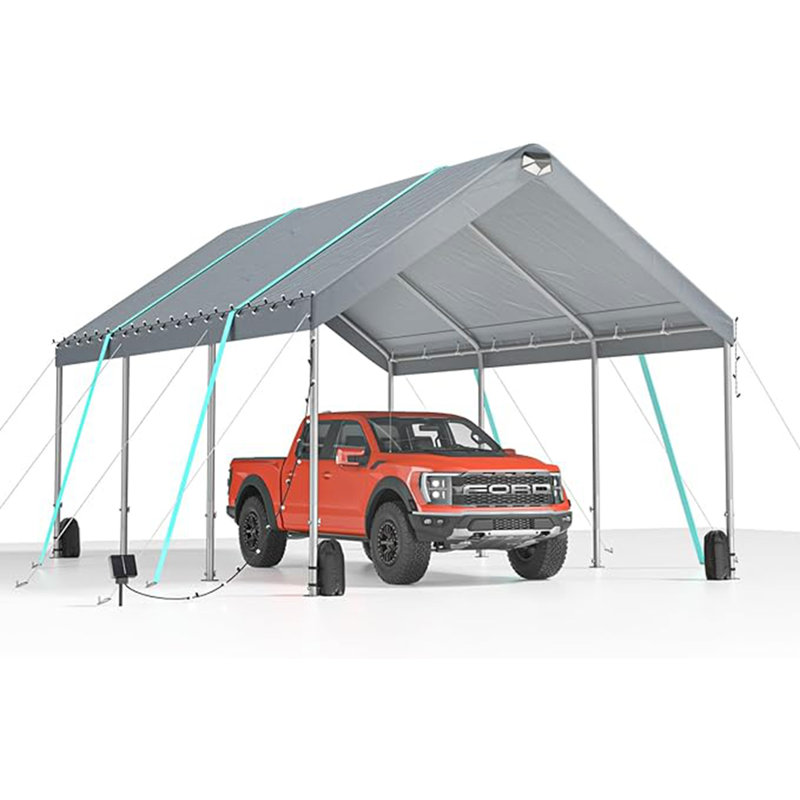 Heavy Duty Carport Canopy - Extra Large Portable Car Tent Garage With Adjustable Peak Height From 9.5Ft To 11Ft,Removable Roof &Side Walls For Car, SUV,Boats