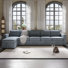 Upholstered L-shaped Corduroy Sectional Sofa 5-Seat with Storage and Ottoman