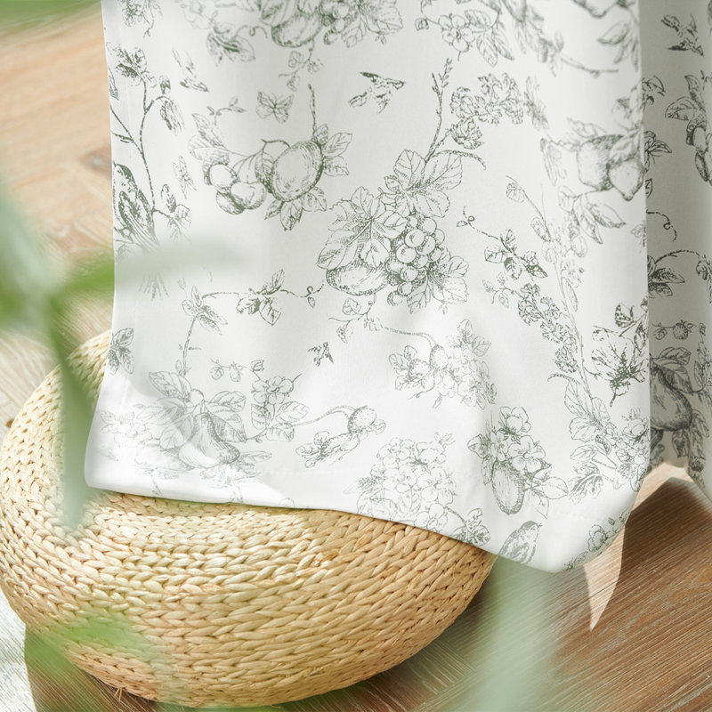 Blackout Floral Rod Pocket Curtains, 52" W x 96" L, Floral Sage Green