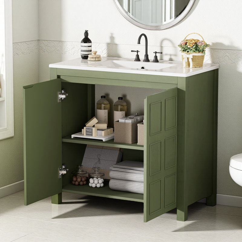 Meuble-lavabo 36 po avec lavabo et tablette réglable, Vert olive