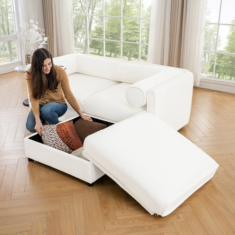 Élégant canapé 2 places en chenille avec repose-pieds, Chenille blanche